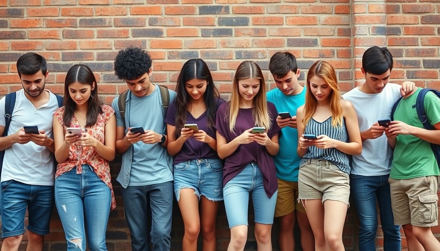 Teens with smartphones, focus on technology, app download age checks.