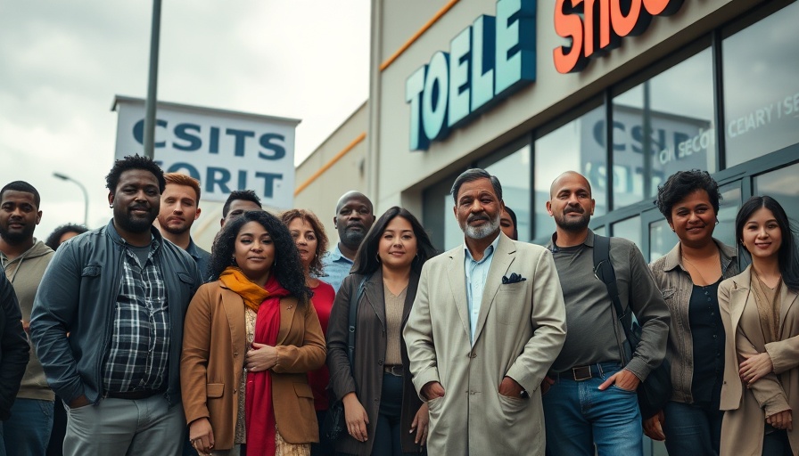 Community standing together outside a store addressing false reporting accountability.
