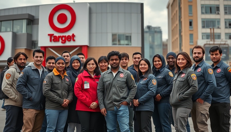 Group outside Target store, diverse assembly, cloudy day.