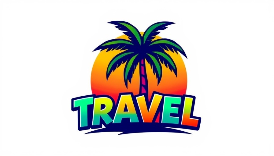 Colorful travel logo with palm tree design.
