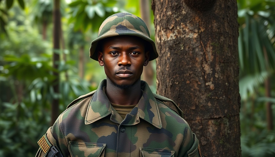 DRC soldier in uniform by a tree, highlighting military costs in DRC.