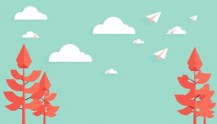 Minimalistic flat art of paper airplanes and trees, social media marketing trends.
