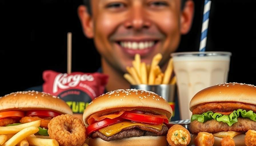 Fast food assortment with burgers, fries, nuggets, and sauces, highlighting ARFID themes.