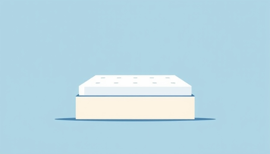 Minimalist illustration of a boxed mattress with geometric shapes and a blue color scheme.