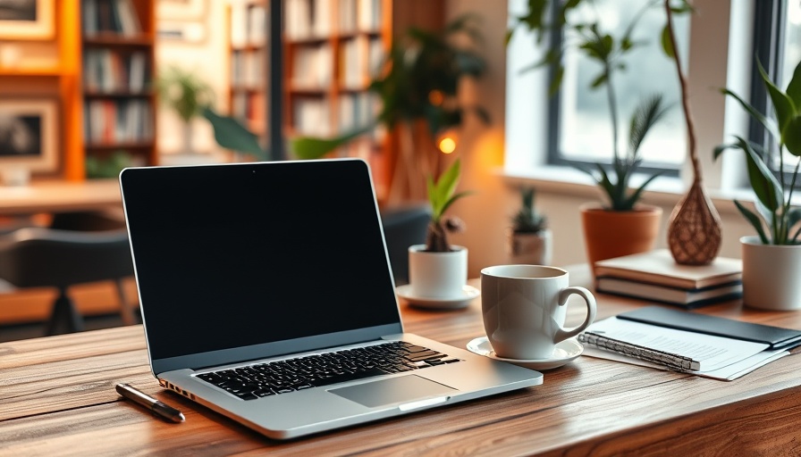 Cozy freelance workspace with laptop and coffee, hiring freelance copywriters.