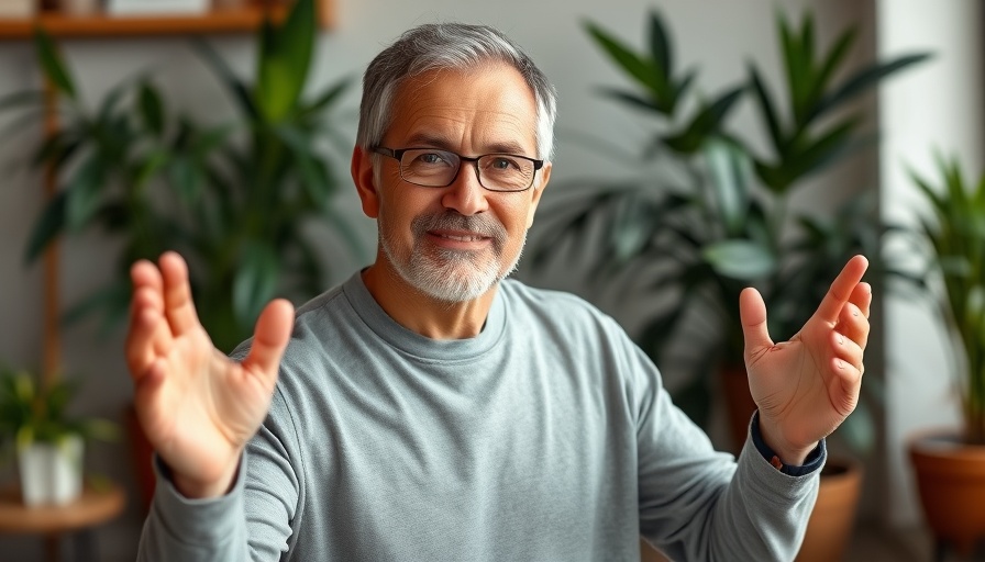 Man promoting daily brain health exercises indoors.