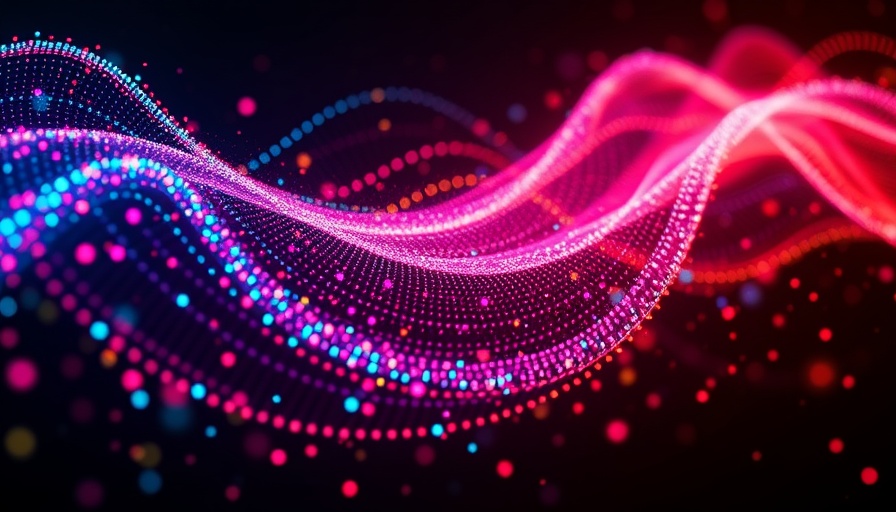 Digital wave of colorful particles illustrating next generation tech.