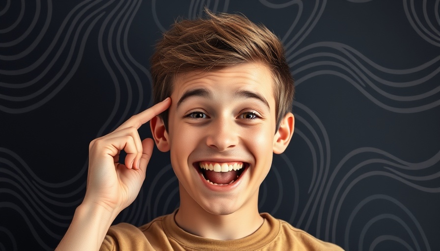 AI in digital marketing concept with cheerful man on abstract background.