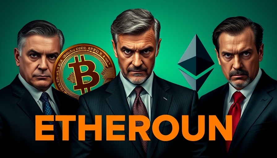 Impact of tariff changes visualized with men and cryptocurrency symbols.