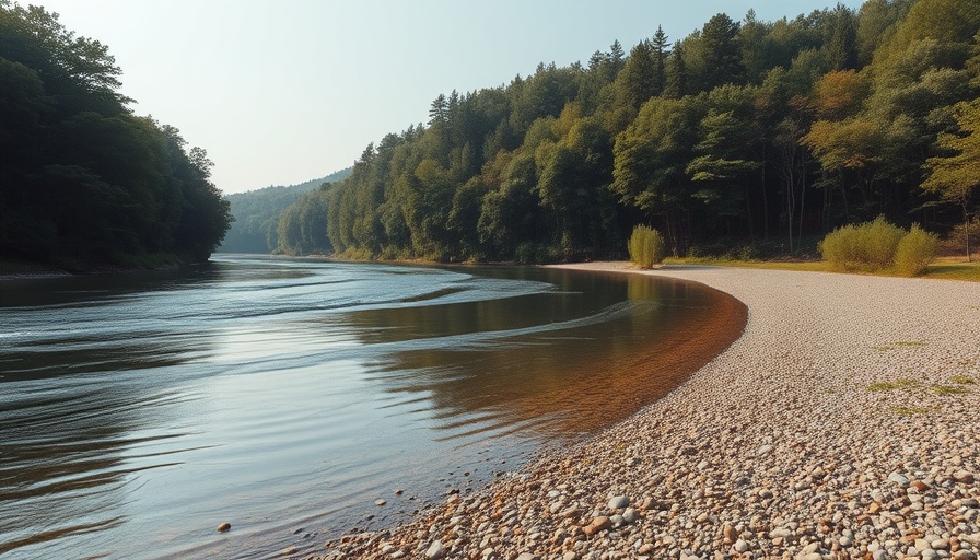 Serene river in lush forest symbolizing mental health and flow.