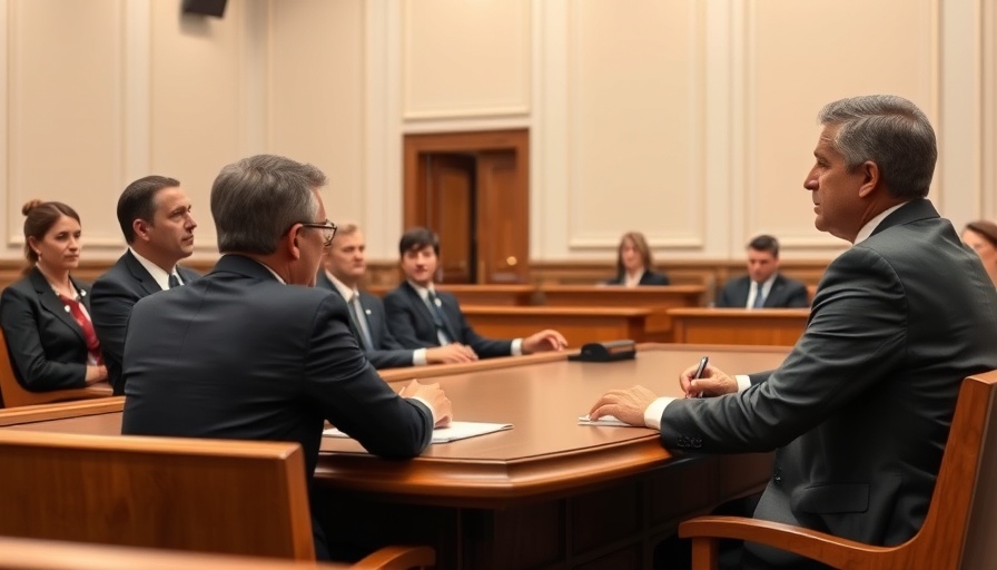 Professional courtroom setting with people at a table for Lawyer SEO.
