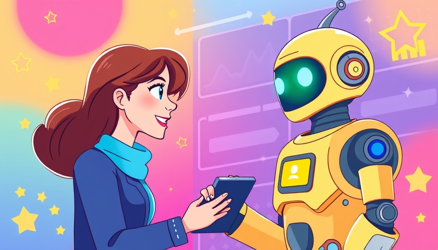 Illustration depicting AI in digital marketing with woman and robot.