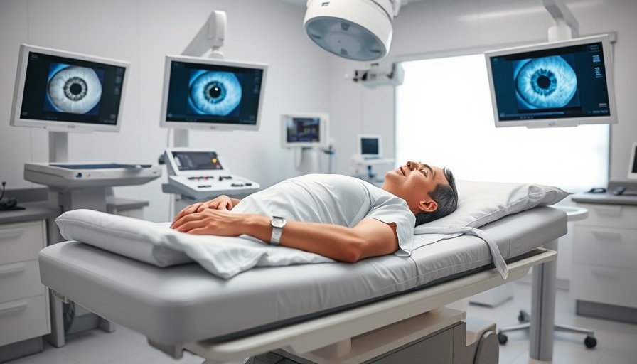 Patient in LASIK surgery room, surrounded by advanced equipment.