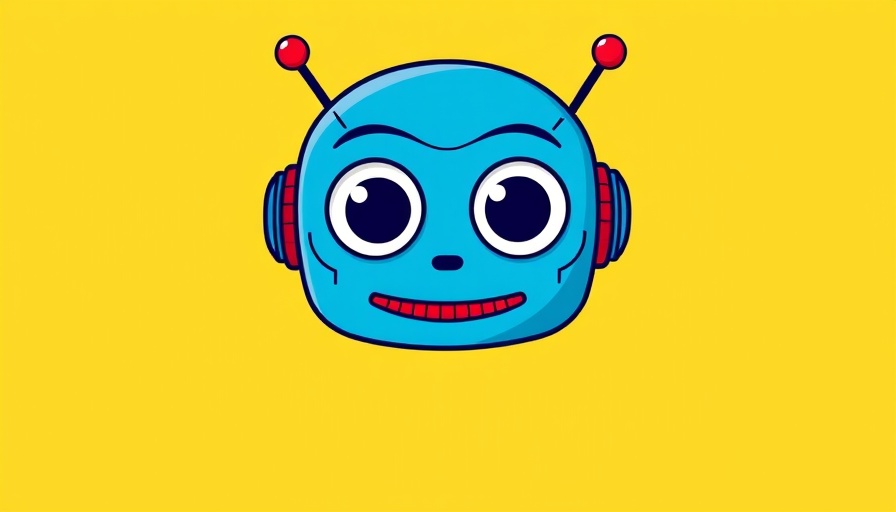 Cartoon robot head on yellow background, AI in digital marketing