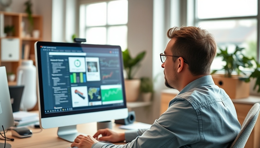 Modern office workspace with analytics on computer screen for moving and storage companies.