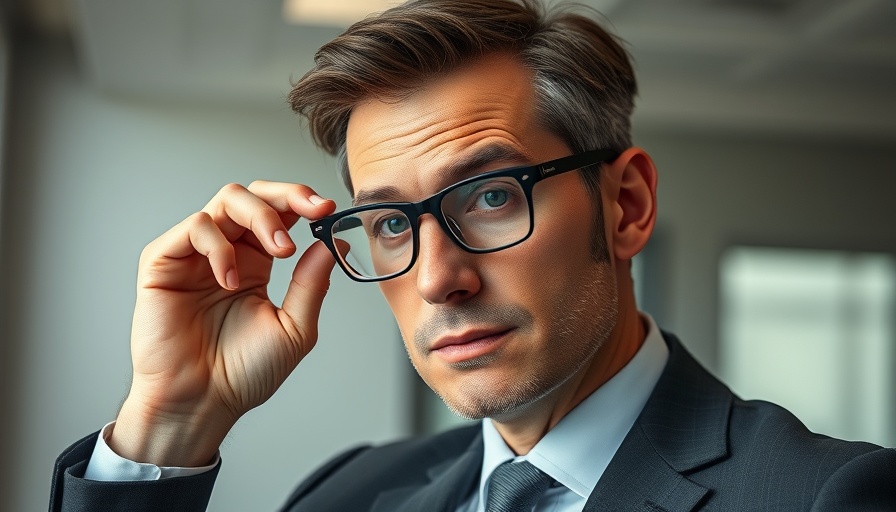 Confident businessman adjusting glasses in office setting, Building Wealth in the Stock Market.