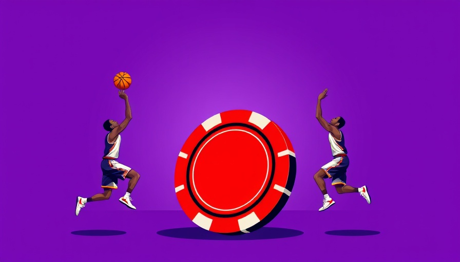 Basketball players reaching for poker chip symbolizing sports betting gambling addiction.
