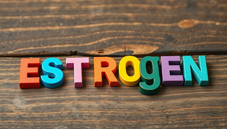Vintage letterpress with 'estrogen' on rustic wood background