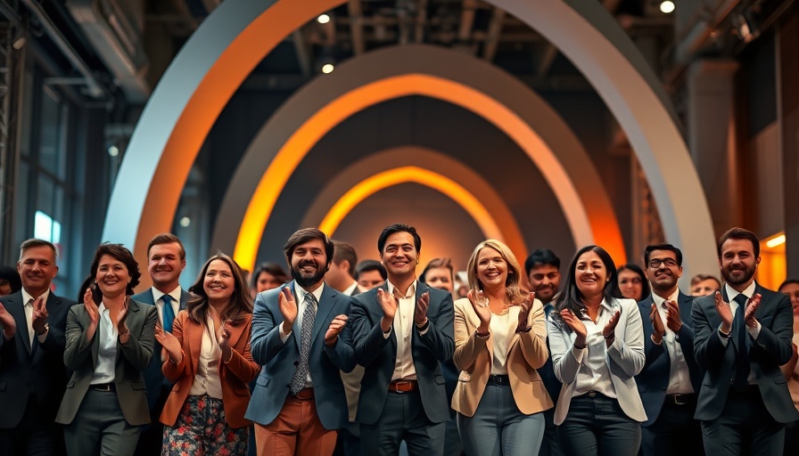 Visionary Startups of 2025 celebration with diverse group on stage.