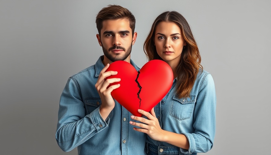 Couple holding a broken heart symbolizing breakup before moving in together.
