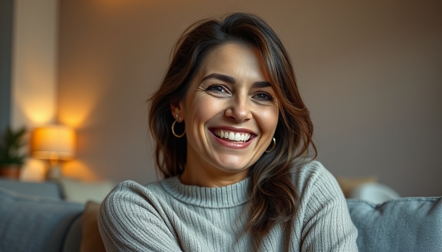 Expat living in Oman, woman smiling warmly indoors.