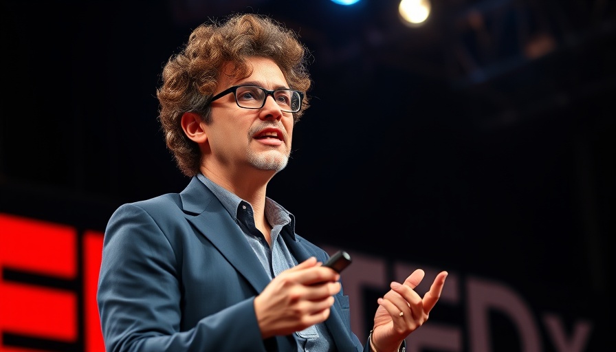 Speaker discussing technology at a TEDx event referencing artificial retinas.