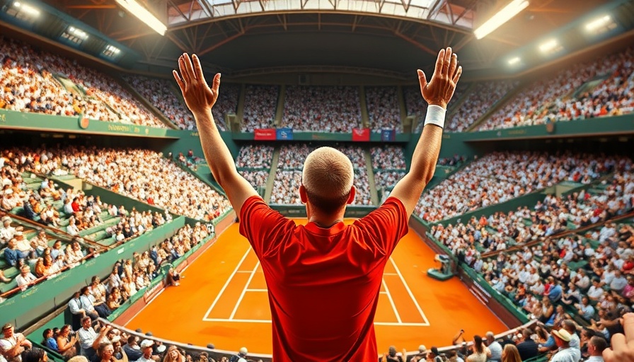 Djokovic Last Roland Garros celebration on clay court with cheering crowd.