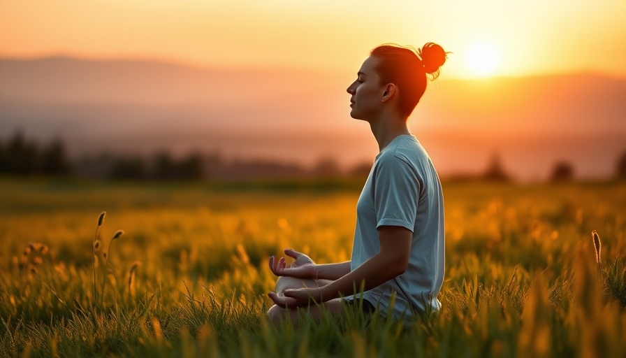 Meditation for anxiety relief at sunset in a serene meadow.