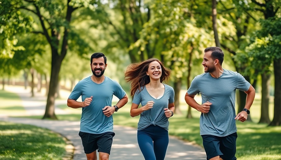 Happy individuals jogging in park, illustrating emotional factors in obesity.