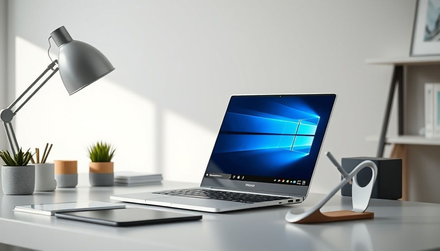 Modern desk with laptop showing Windows 11 Pro for enhanced productivity