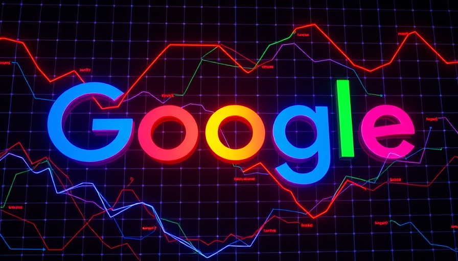 Google logo over a line graph with colorful curves on dark grid.