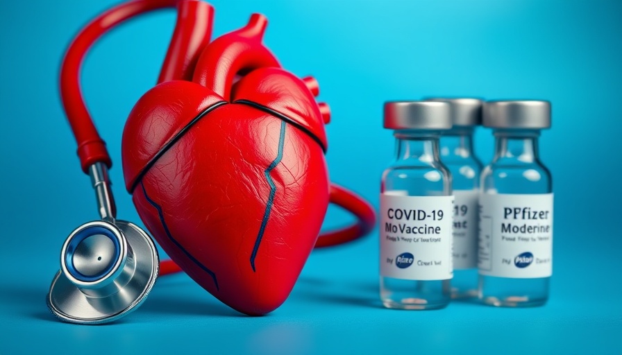 COVID vaccine heart damage warnings concept with heart and vaccines.
