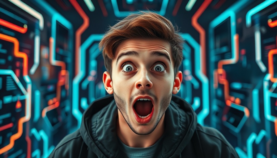 Surprised young man with digital graphics, SEO training in Japan