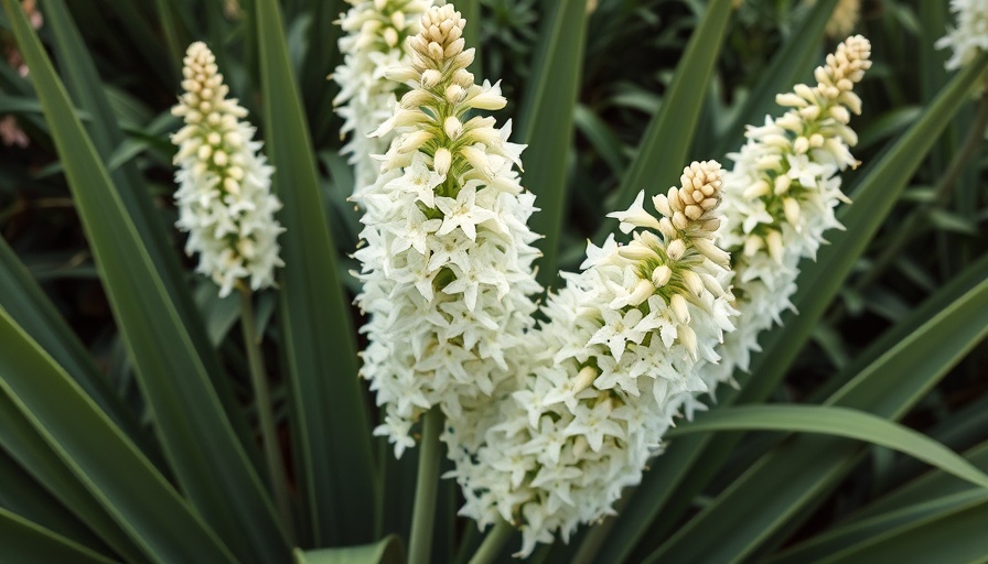 Blooming yucca plant showcasing white flowers.