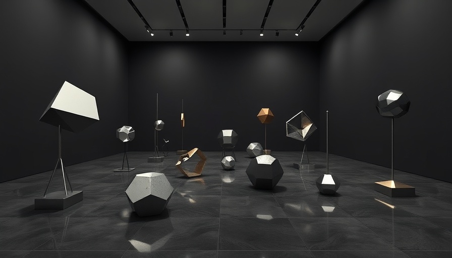 Contemporary art installation of metal sculptures in a gallery.