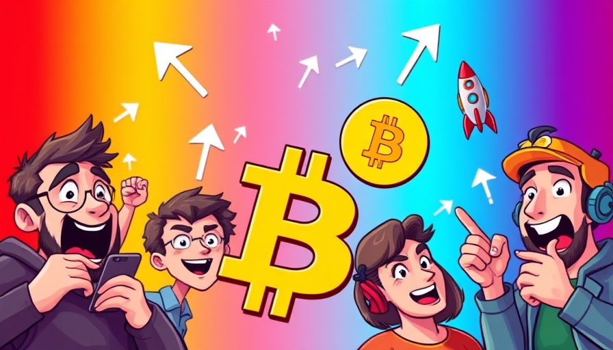 Bitcoin enthusiasts with animated expressions in vibrant cartoon style.