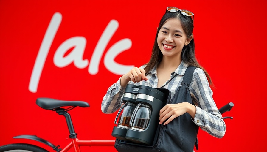 Young woman with Keurig K-Mini Mate, vibrant setting.