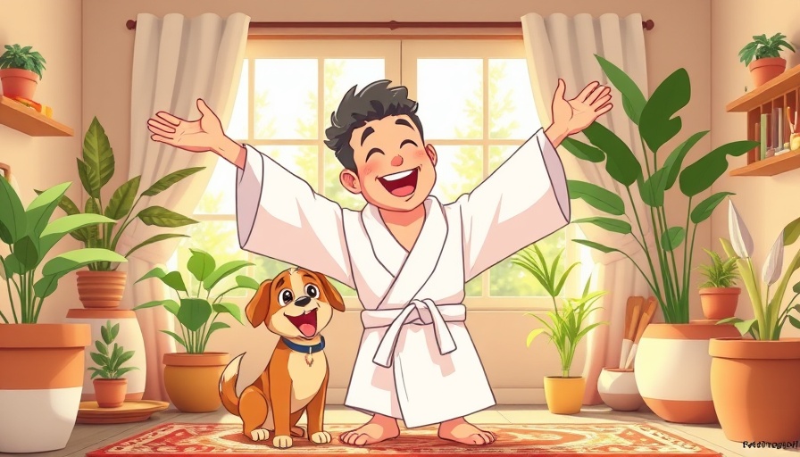 Joyful cartoon morning scene with a man and dog, qualities needed to change your life.