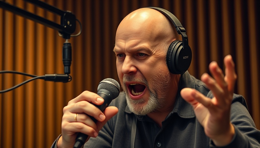 Bald man explaining a concept in a recording studio, repurpose content
