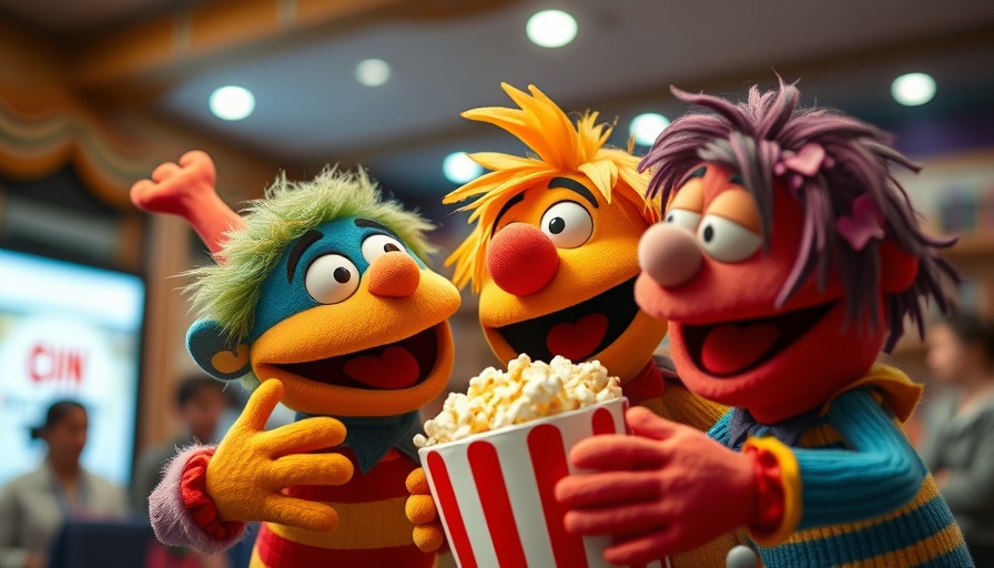Cartoon puppets interacting creatively with popcorn, showcasing innovation and creativity.