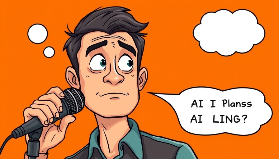 Thoughtful speaker discusses AI in digital marketing with speech bubble.
