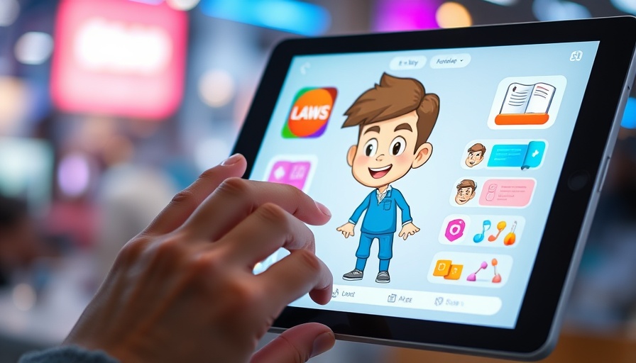 Tablet screen showing avatar creation in digital app, AI in digital marketing.