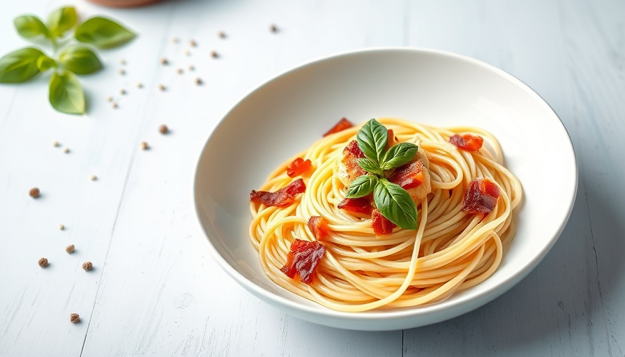 Creamy spaghetti in a bowl with bacon and herbs, affordable pasta recipes.