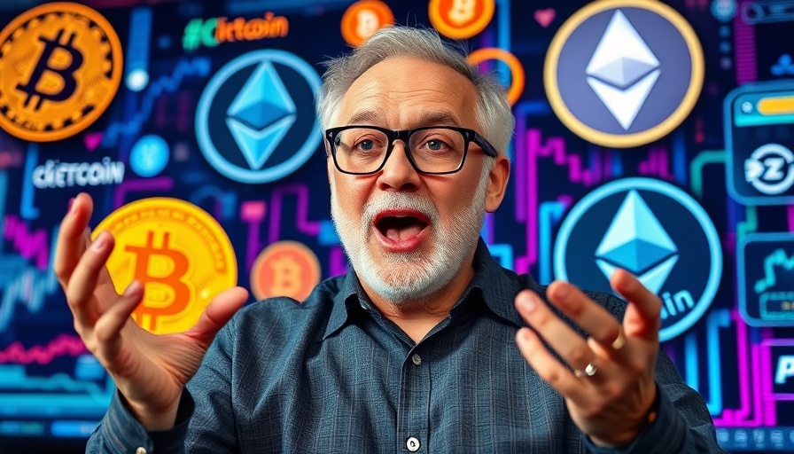 Bitcoin market excitement with cryptocurrencies around excited man.