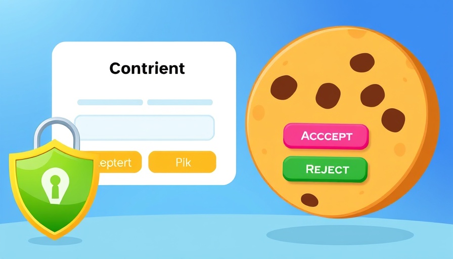 Cookie icon next to consent form with accept and reject buttons, representing cookie stuffing in affiliate marketing.