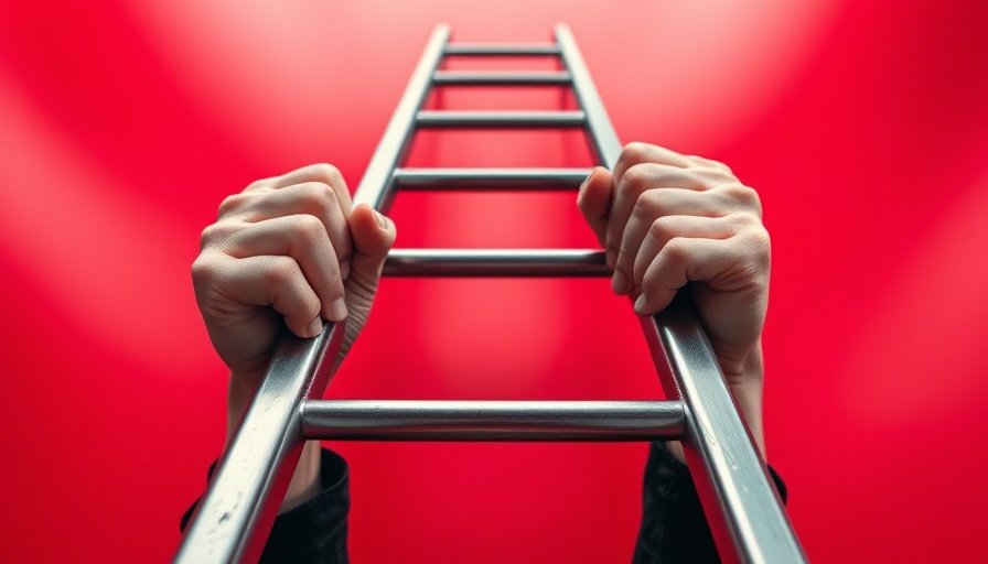 Hands climbing ladder against red background symbolizing inbound marketing strategies.