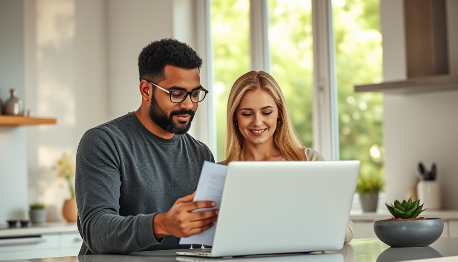 Couple reviewing Obamacare insurance costs together in kitchen.