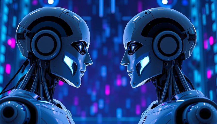 Futuristic humanoid robots representing predictive vs generative AI in a digital setting.