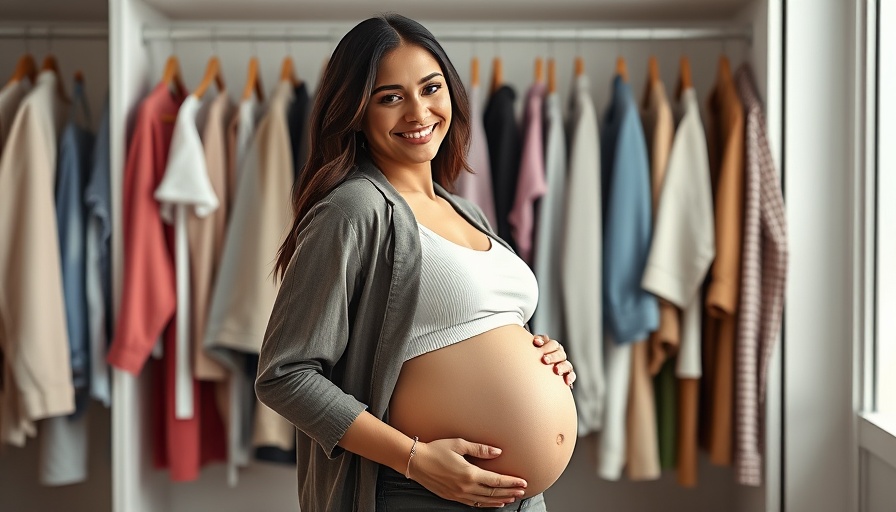 Stylish maternity wear at 26 weeks pregnant in sustainable fashion.