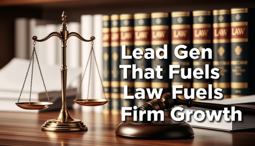 Digital lead generation for law firms concept with scales and gavel.